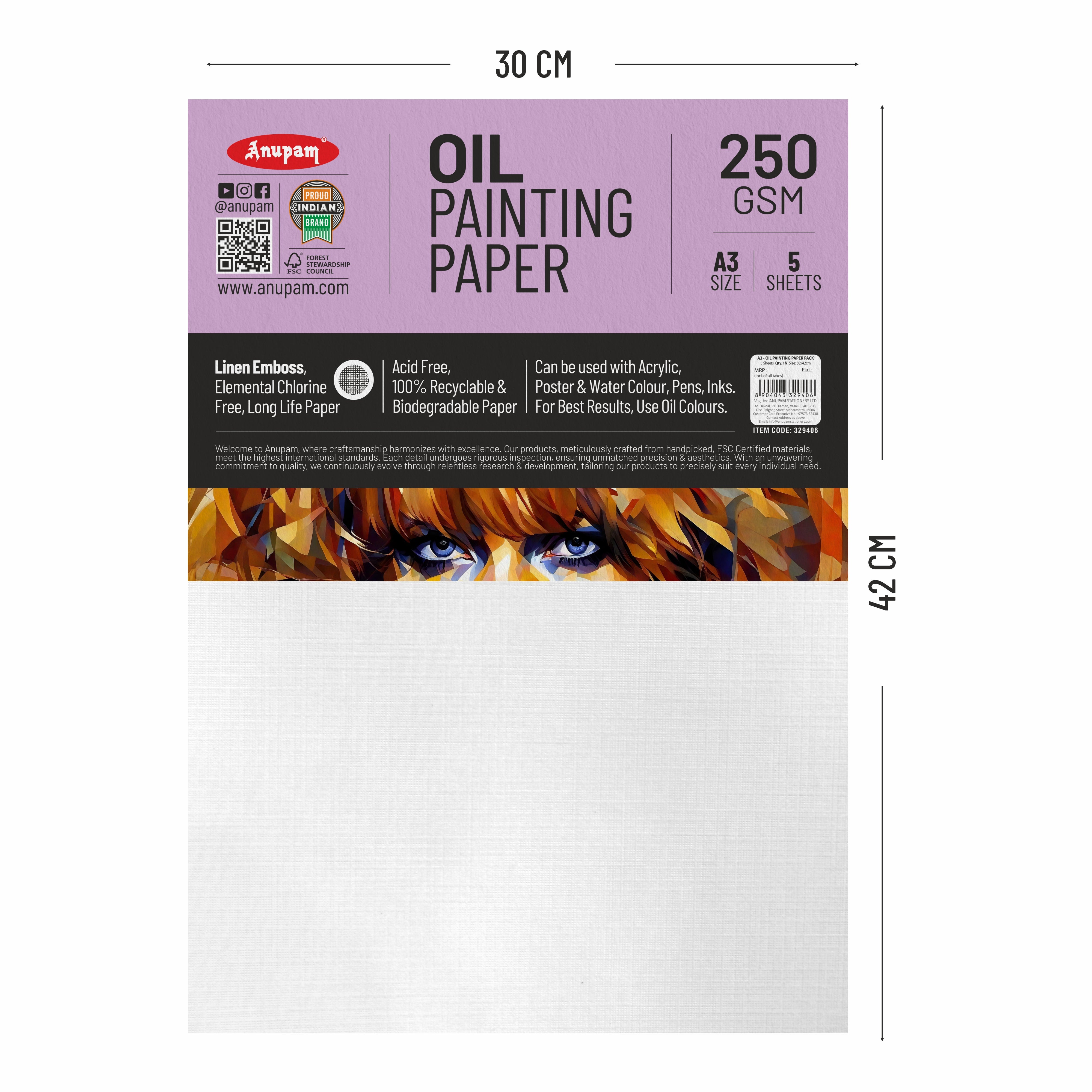 Anupam Oil Paper-Acid Free-Linen Emboss Paper-Loose Sheet - 250GSM